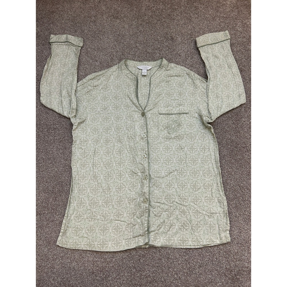Charter Club Pajama Top Womens Medium Green Medallion Cotton Button Up Excellent